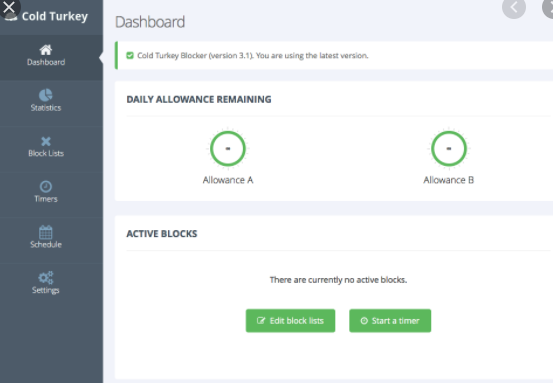 screenshot of Cold Turkey Blocker program