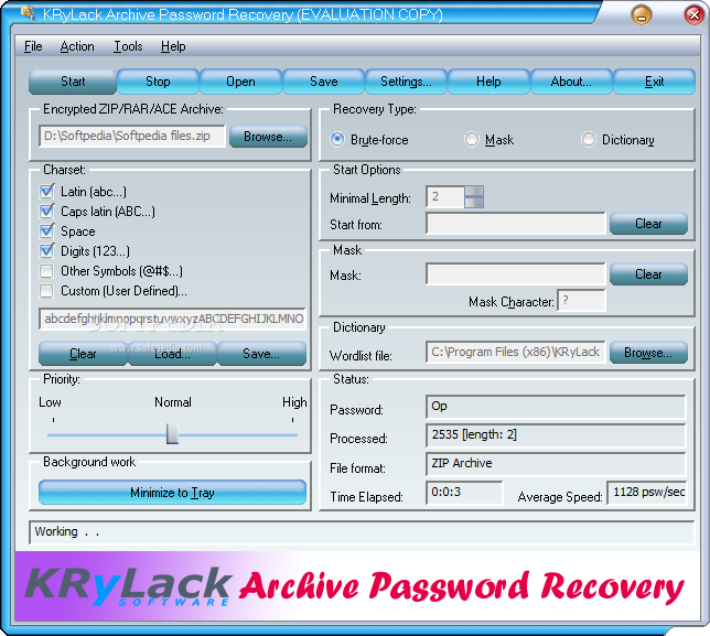 Krylack Archive Password Recovery 3