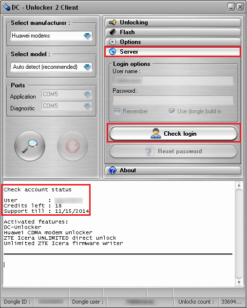 username password dc unlocker